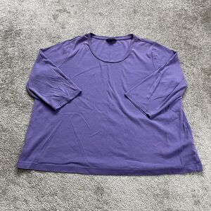 Lands' End Basic Long Sleeve Tee Shirt Womens 2XL Purple Cotton Scoop Neck Top